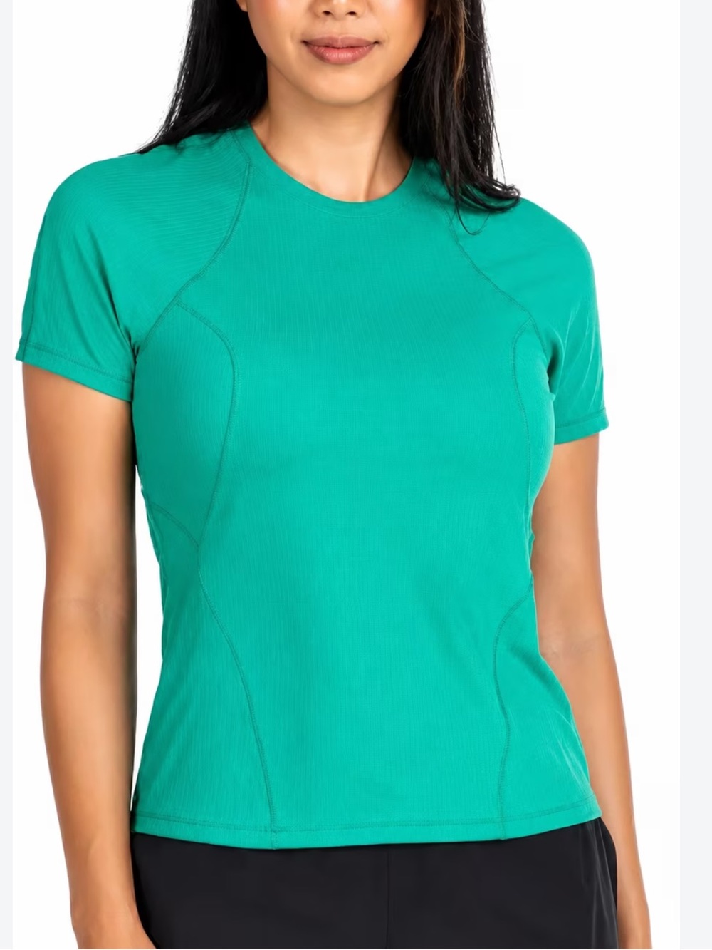 Spyder Active Womens Ribbed Short Sleeve Performance Shirt Teal Green UPF 50+ M